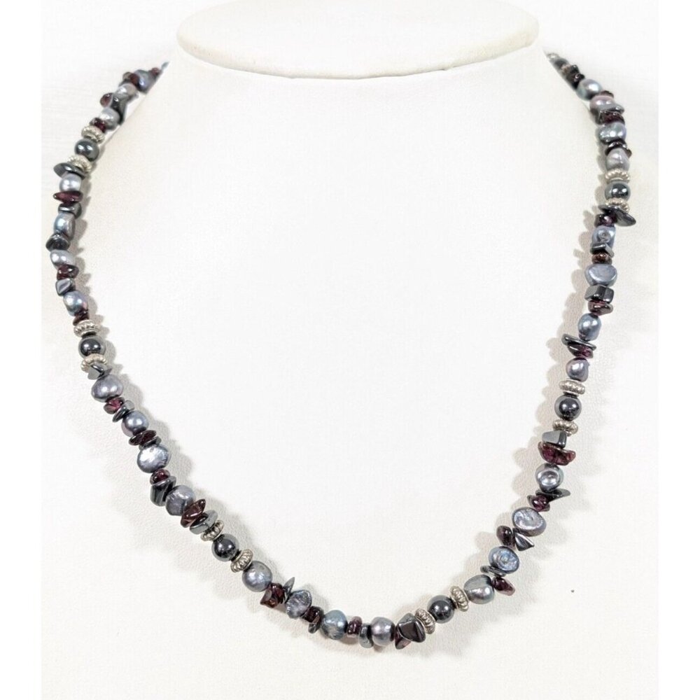 Boho Gray‎ Baroque Pearl Purple Stone Beaded Necklace Western Coastal 20 in
